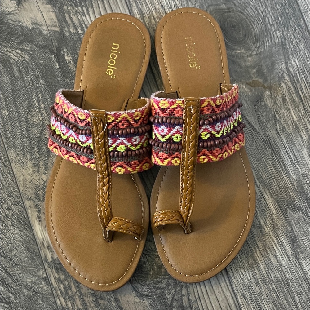 Nicole Tan Sandals with Colorful Accents